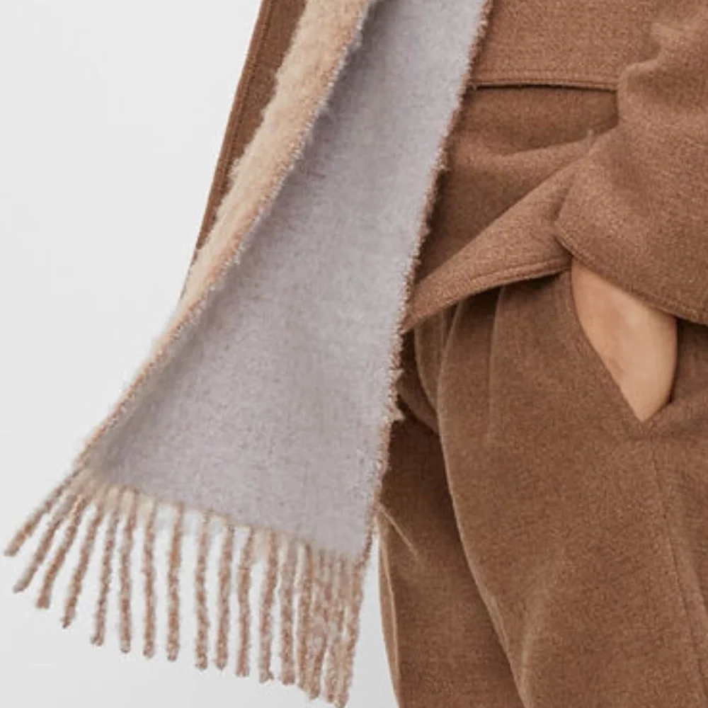 Cozy Wool Scarf - New With Tags - NEVER WORN - Dark Camel/Grey